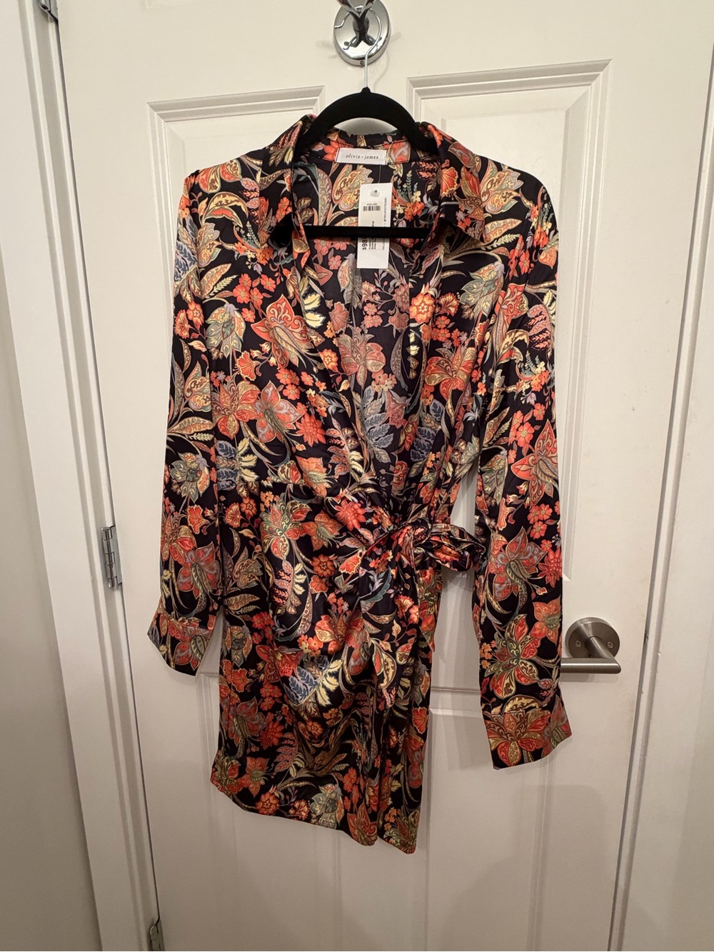 Floral Paisley Long Sleeve Wrap Mini Dress - Black with Multicolor Floral